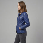 Women’s Midnight Blue Leather Blazer Jacket