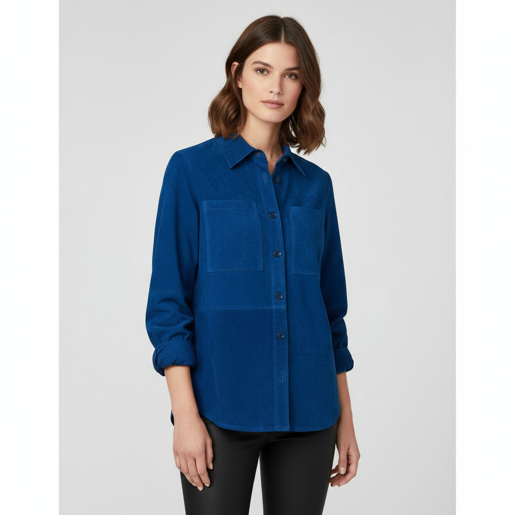 Women’s Midnight Blue Longline Leather Shirt