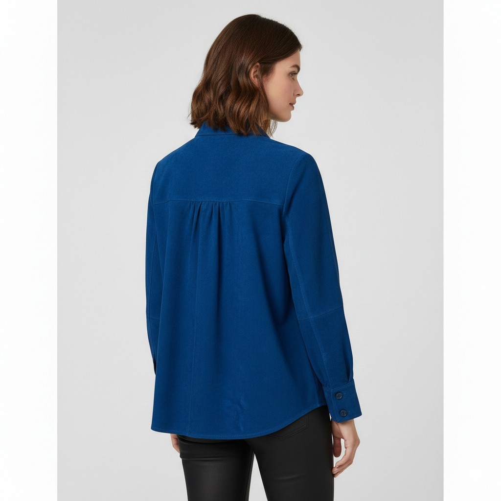 Women’s Midnight Blue Longline Leather Shirt