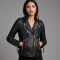 Women’s Midnight Gold Black Moto Leather Jacket