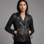 Women’s Midnight Gold Black Moto Leather Jacket