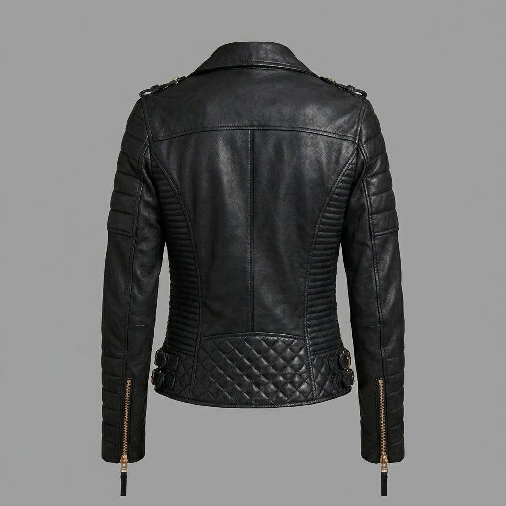 Women’s Midnight Gold Black Moto Leather Jacket