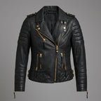 Women’s Midnight Gold Black Moto Leather Jacket