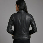 Women’s Midnight Gold Black Moto Leather Jacket