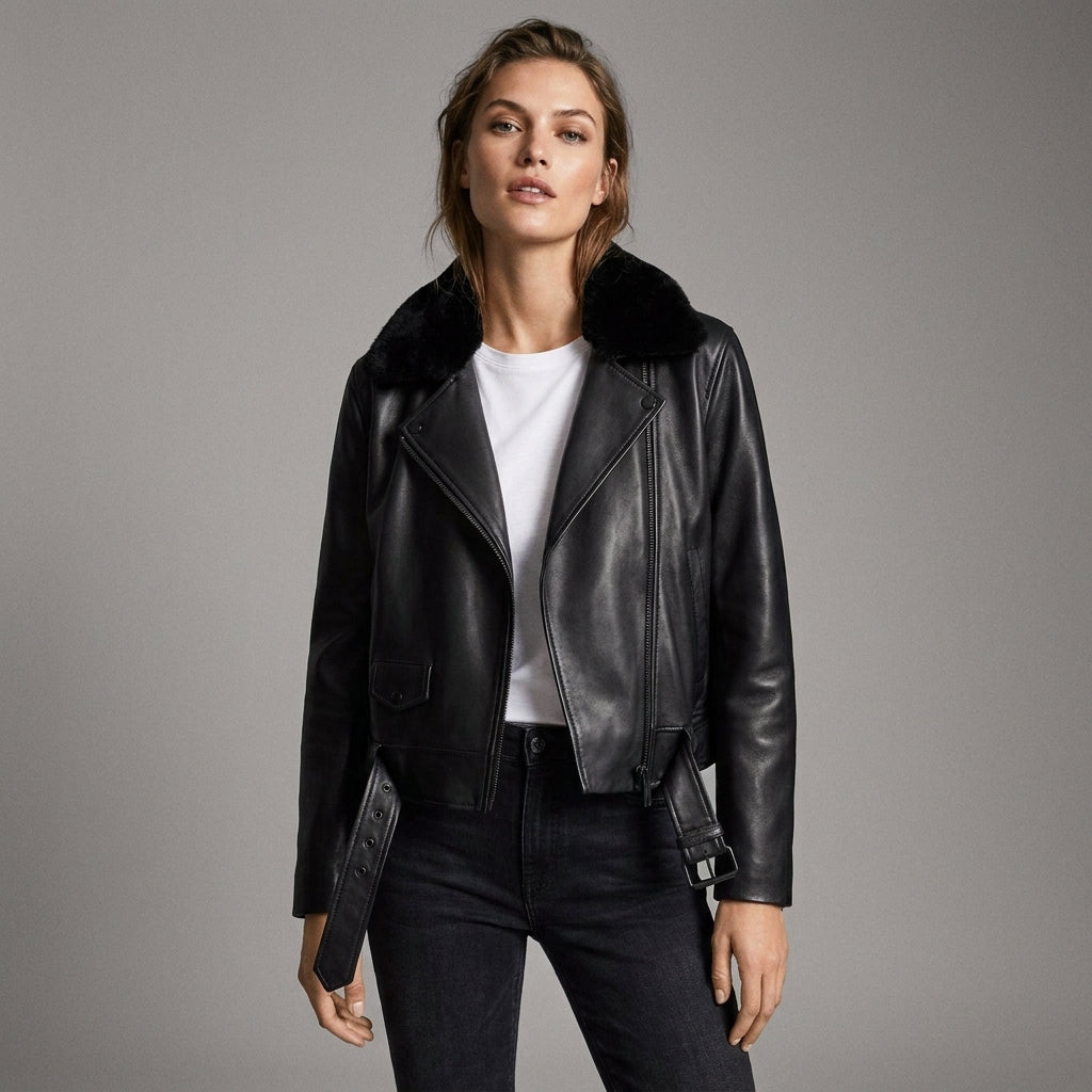 Women’s Midnight Luxe Fur Collar Leather Jacket