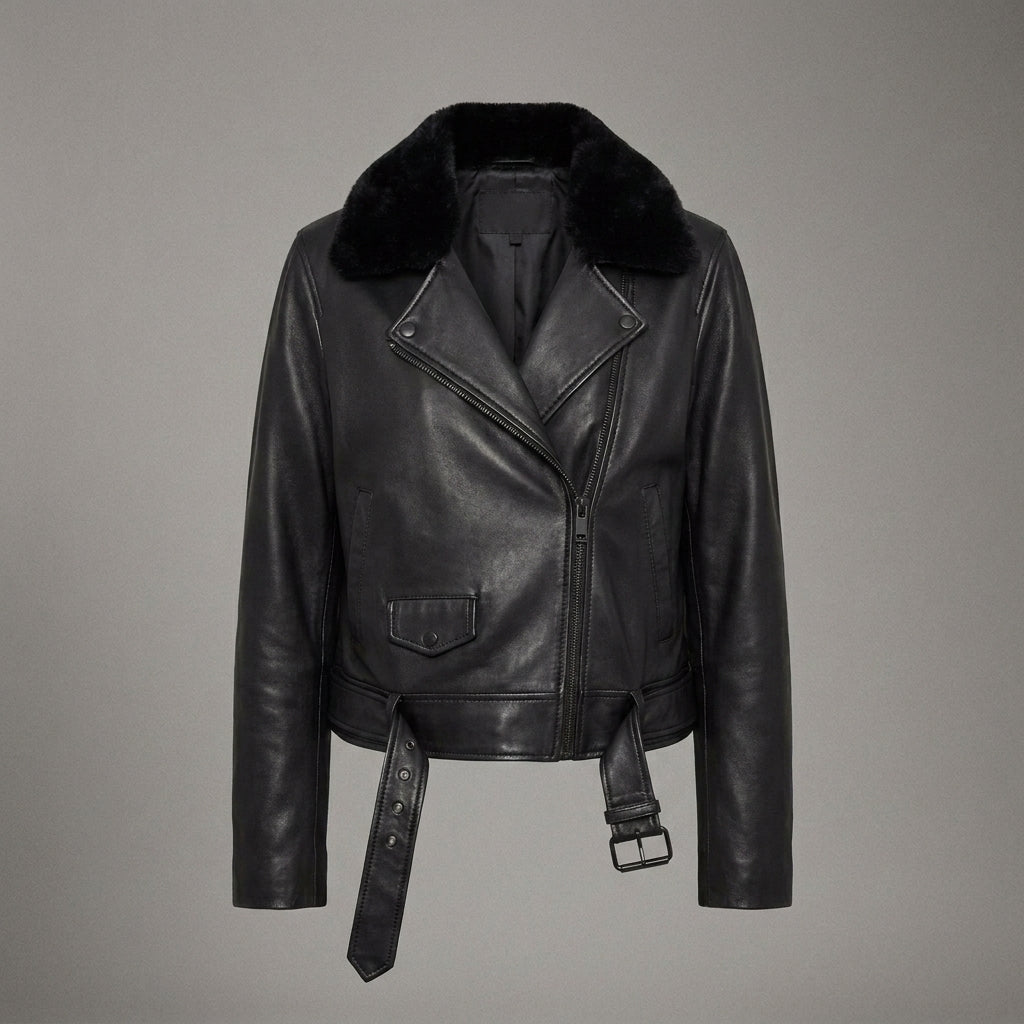 Women’s Midnight Luxe Fur Collar Leather Jacket