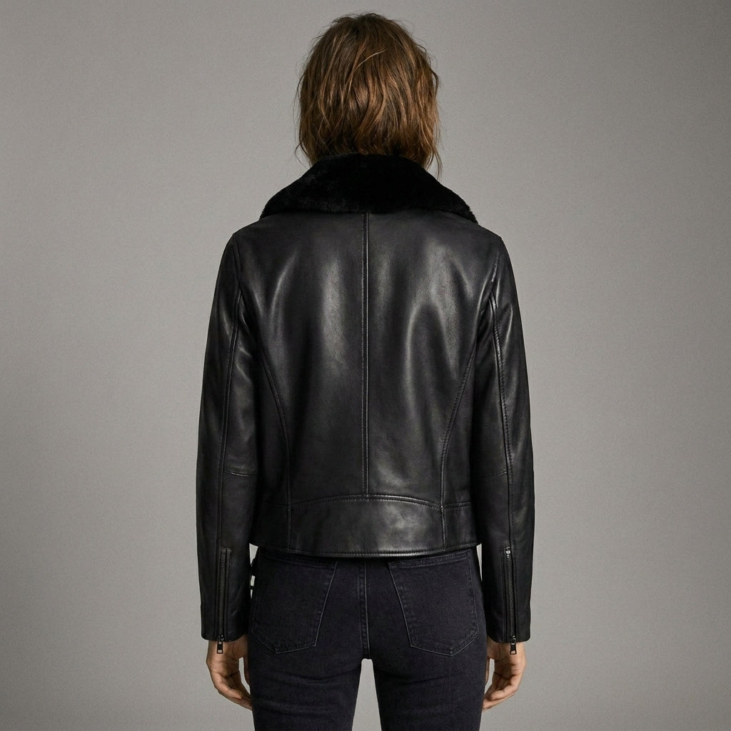 Women’s Midnight Luxe Fur Collar Leather Jacket