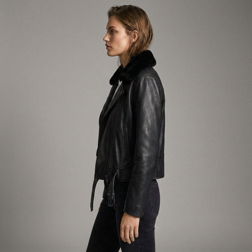 Women’s Midnight Luxe Fur Collar Leather Jacket