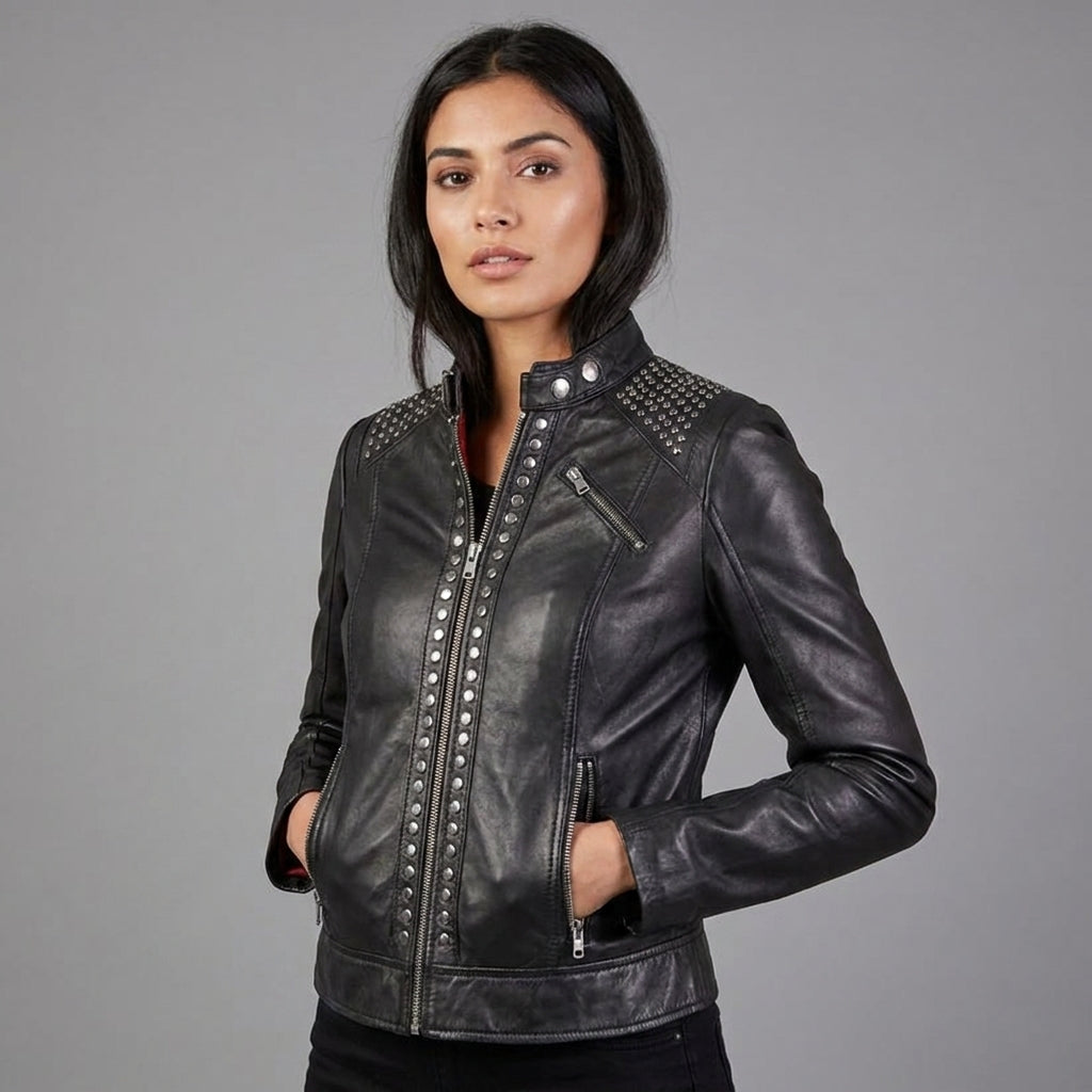 Women’s Midnight Studded Leather Biker Jacket