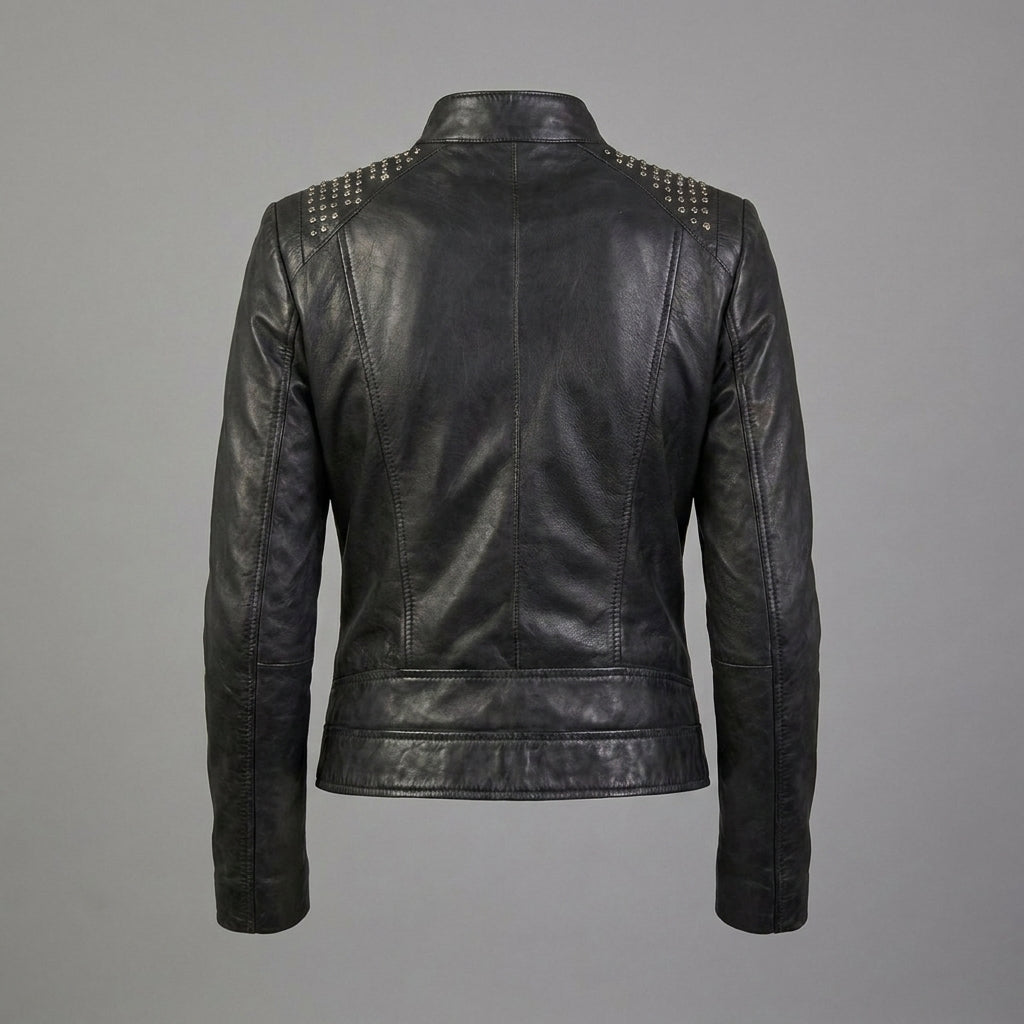 Women’s Midnight Studded Leather Biker Jacket
