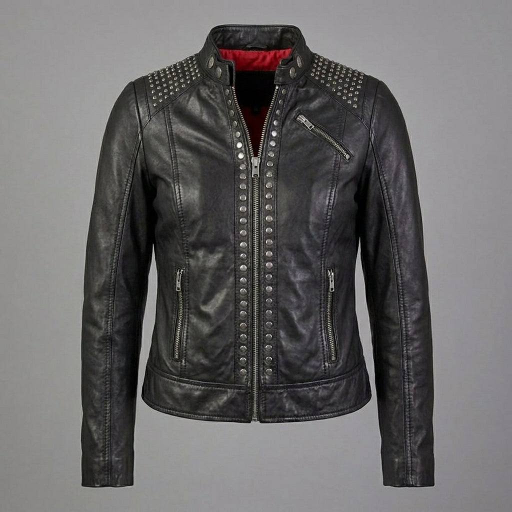 Women’s Midnight Studded Leather Biker Jacket