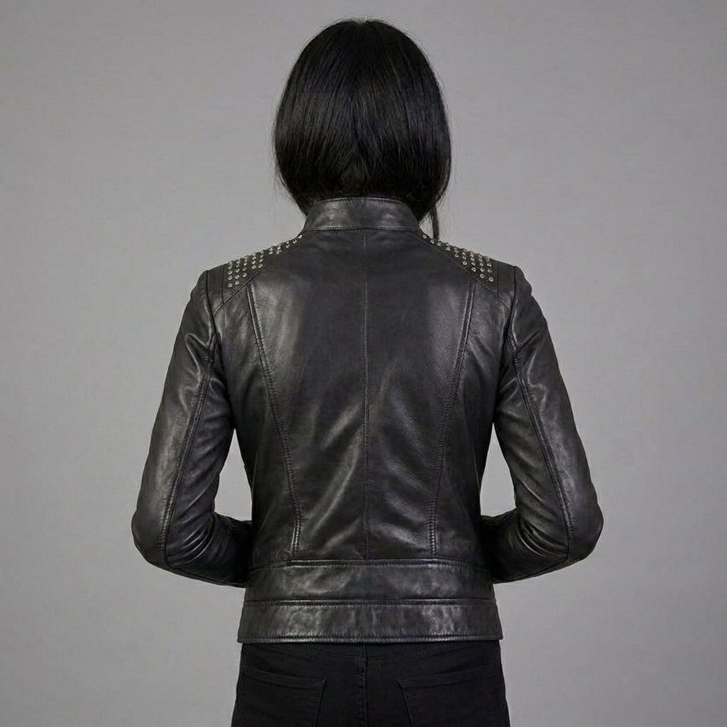 Women’s Midnight Studded Leather Biker Jacket