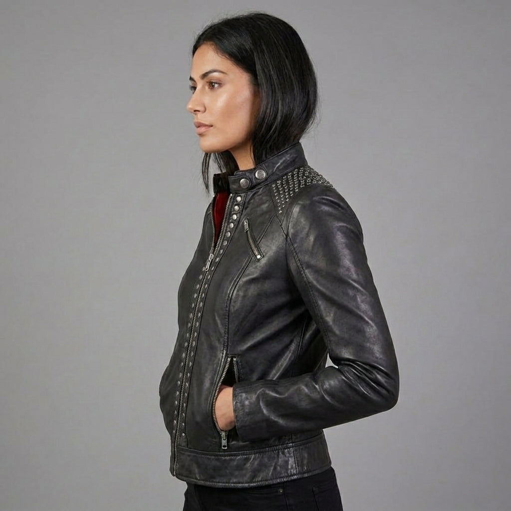 Women’s Midnight Studded Leather Biker Jacket