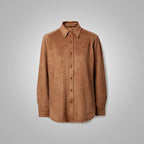 Women’s Mocha Faux Suede Button-Down Shirt Jacket