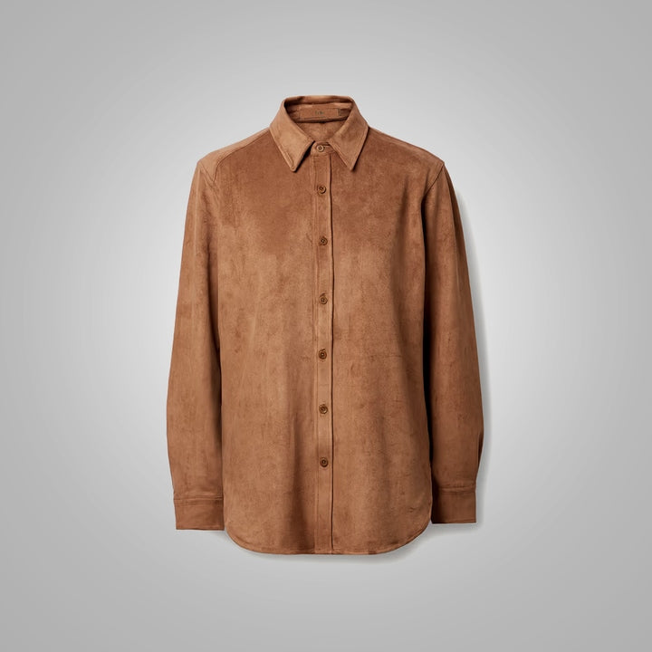 Women’s Mocha Faux Suede Button-Down Shirt Jacket