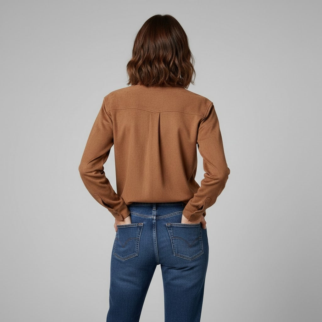 Women’s Mocha Faux Suede Button-Down Shirt Jacket