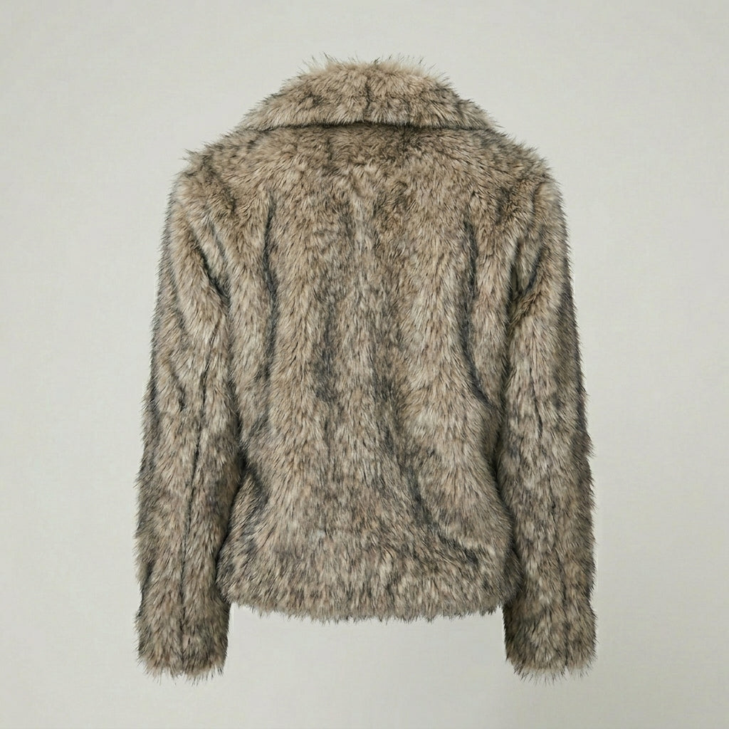 Women's Natural Brown Faux Fur Button-Up Jacket