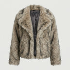 Women's Natural Brown Faux Fur Button-Up Jacket