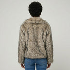 Women's Natural Brown Faux Fur Button-Up Jacket