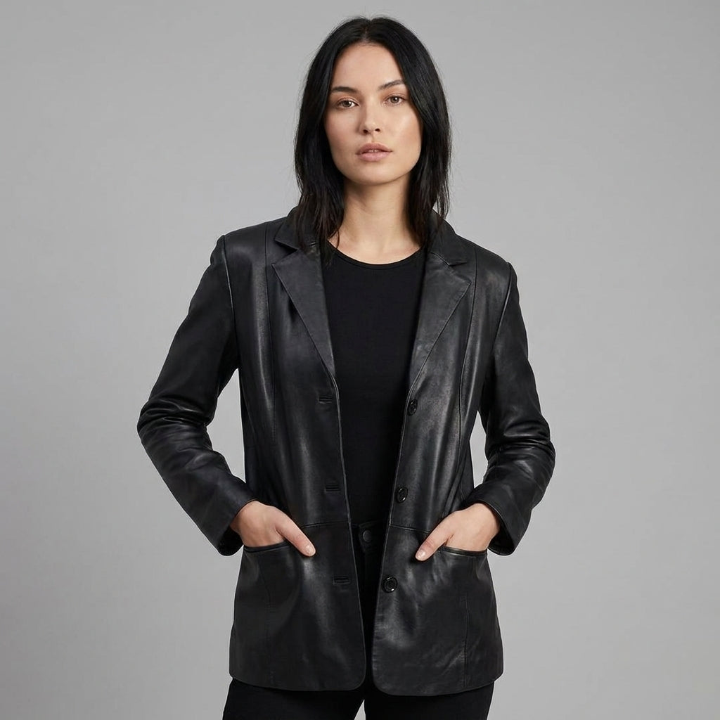 Women’s Luxe Tan Lambskin Leather Blazer