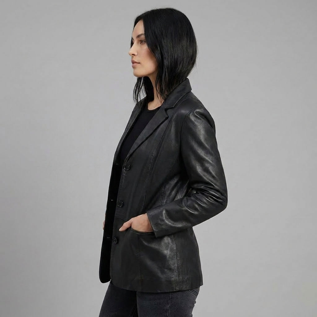Women’s Luxe Tan Lambskin Leather Blazer