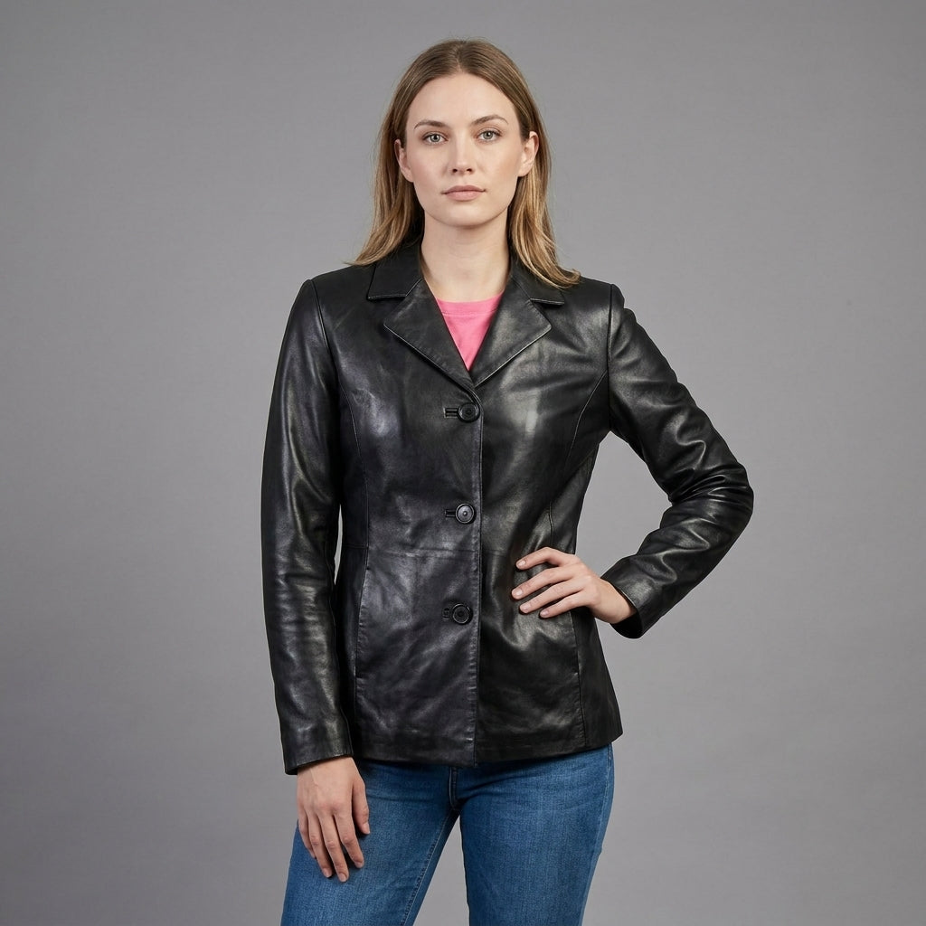 Women’s NoirEdge Black Leather Blazer Coat