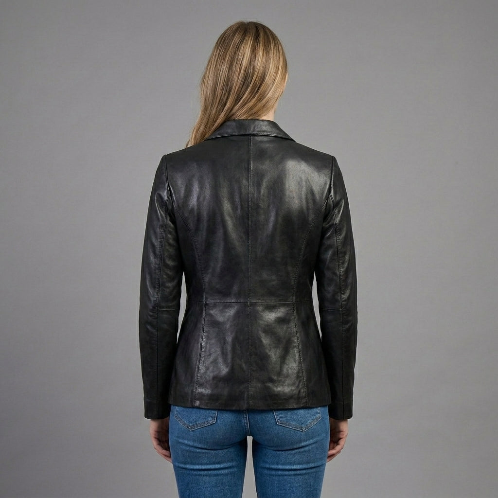Women’s NoirEdge Black Leather Blazer Coat