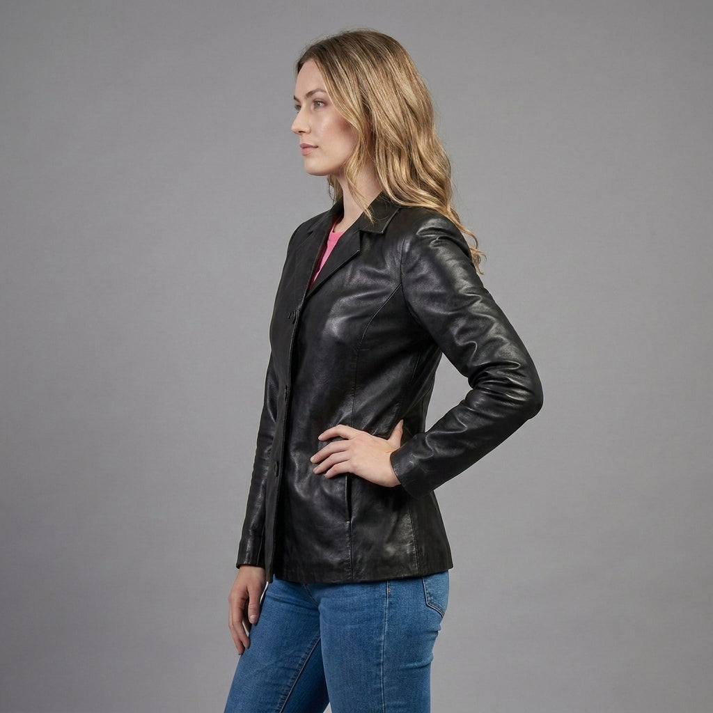 Women’s NoirEdge Black Leather Blazer Coat
