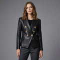 Women’s Noir Gold-Button Sheepskin Leather Blazer