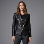 Women’s Noir Gold-Button Sheepskin Leather Blazer