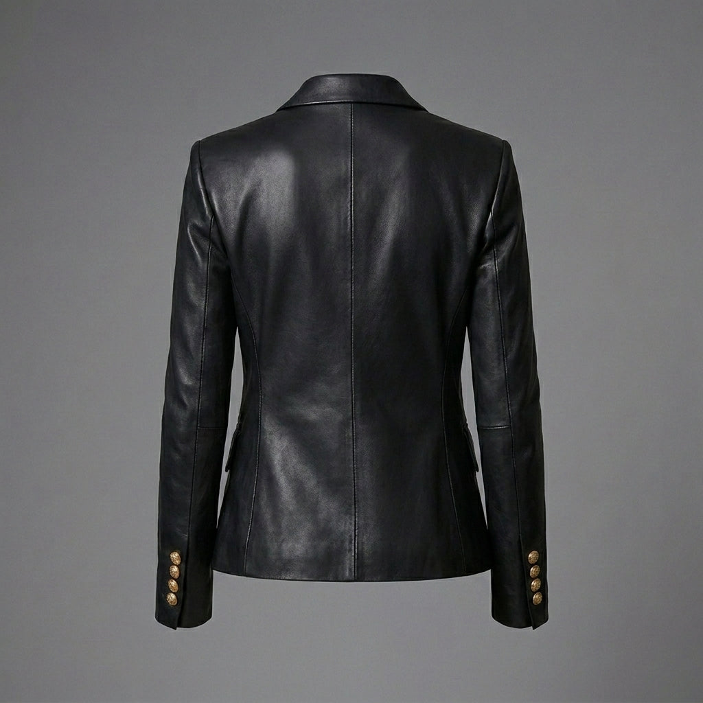 Women’s Noir Gold-Button Sheepskin Leather Blazer