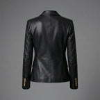 Women’s Noir Gold-Button Sheepskin Leather Blazer
