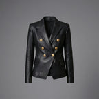 Women’s Noir Gold-Button Sheepskin Leather Blazer