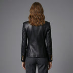 Women’s Noir Gold-Button Sheepskin Leather Blazer