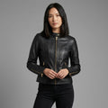 Women’s Noir Gold Zip Slim Fit Leather Biker Jacket
