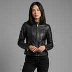 Women’s Noir Gold Zip Slim Fit Leather Biker Jacket