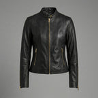Women’s Noir Gold Zip Slim Fit Leather Biker Jacket