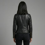 Women’s Noir Gold Zip Slim Fit Leather Biker Jacket