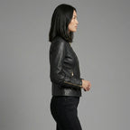 Women’s Noir Gold Zip Slim Fit Leather Biker Jacket