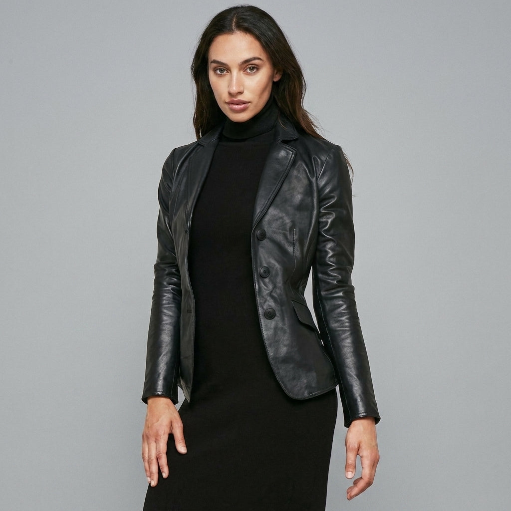 Women’s Noir Luxe Lambskin Leather Blazer Jacket
