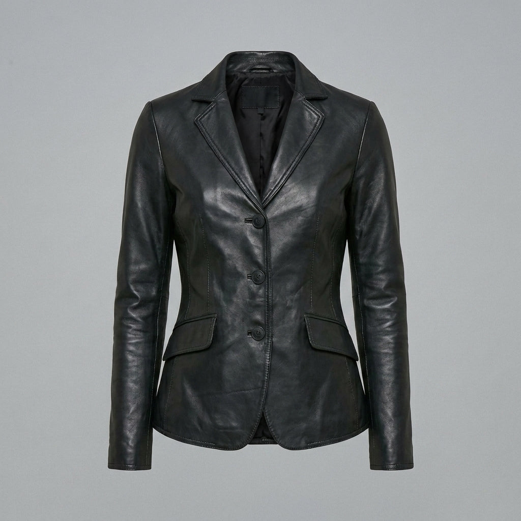 Women’s Noir Luxe Lambskin Leather Blazer Jacket