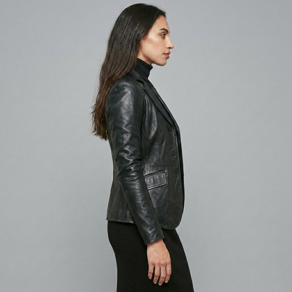 Women’s Noir Luxe Lambskin Leather Blazer Jacket