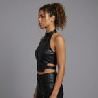Women's Noir Sheepskin Leather Halter Crop Top