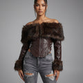 Women's Off-Shoulder Lambskin Corset Leather Jacket