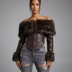 Women's Off-Shoulder Lambskin Corset Leather Jacket