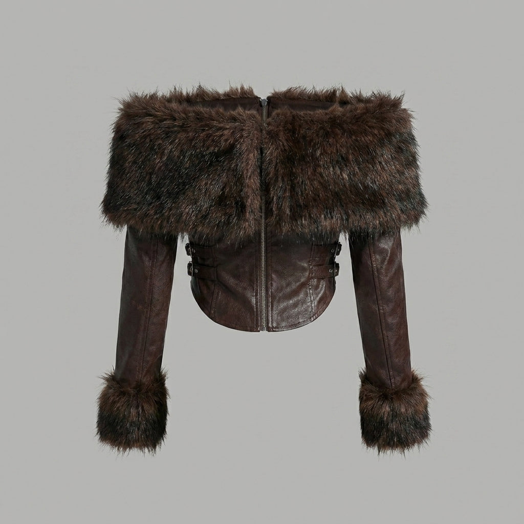 Women's Off-Shoulder Lambskin Corset Leather Jacket