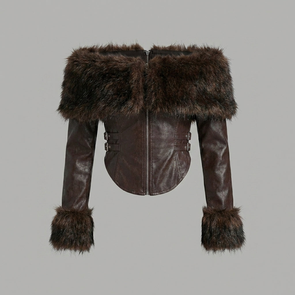 Women's Off-Shoulder Lambskin Corset Leather Jacket