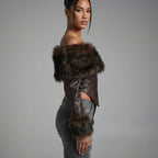 Women's Off-Shoulder Lambskin Corset Leather Jacket