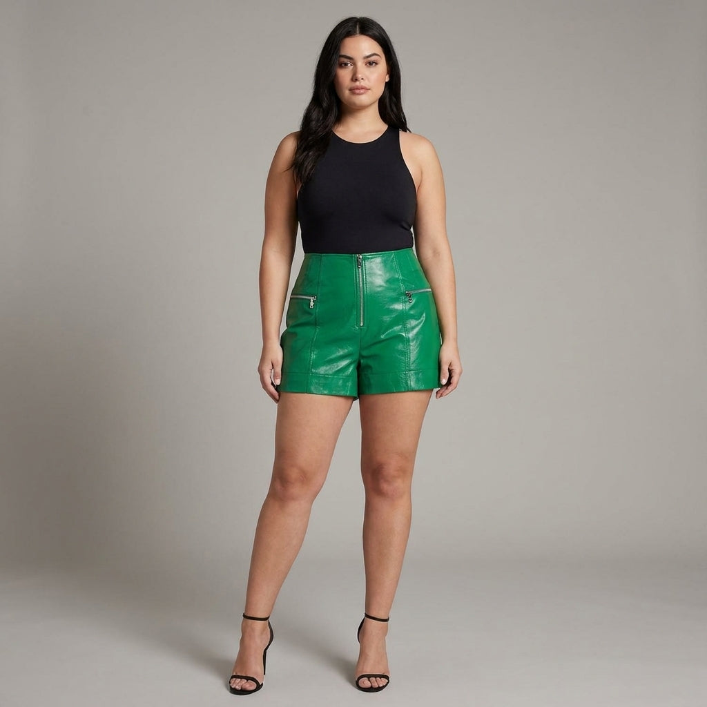 Women’s Olive Green Lambskin Leather Shorts