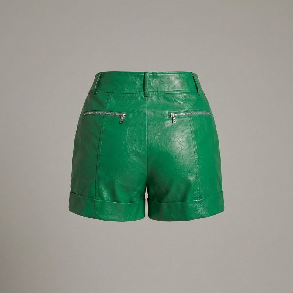 Women’s Olive Green Lambskin Leather Shorts